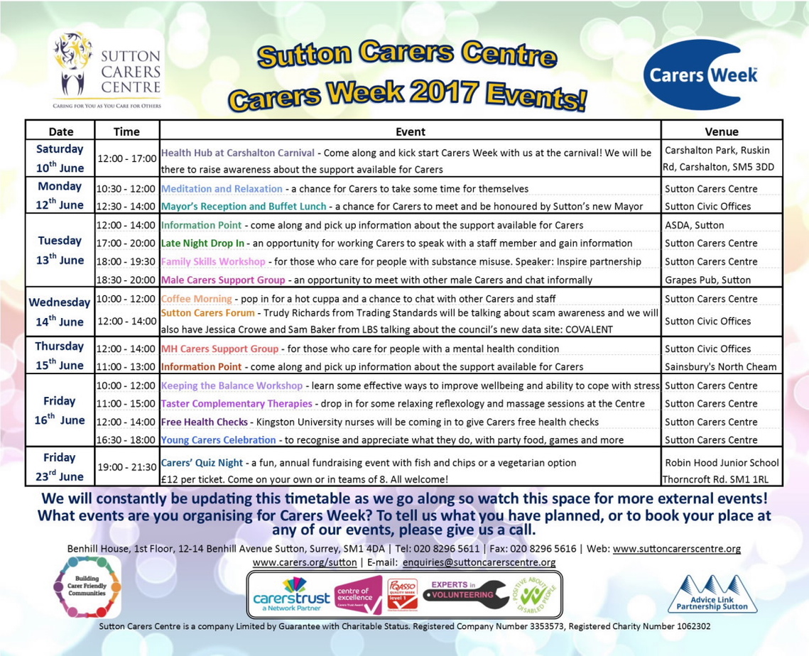 Carer's Week 2017 Events Timetable