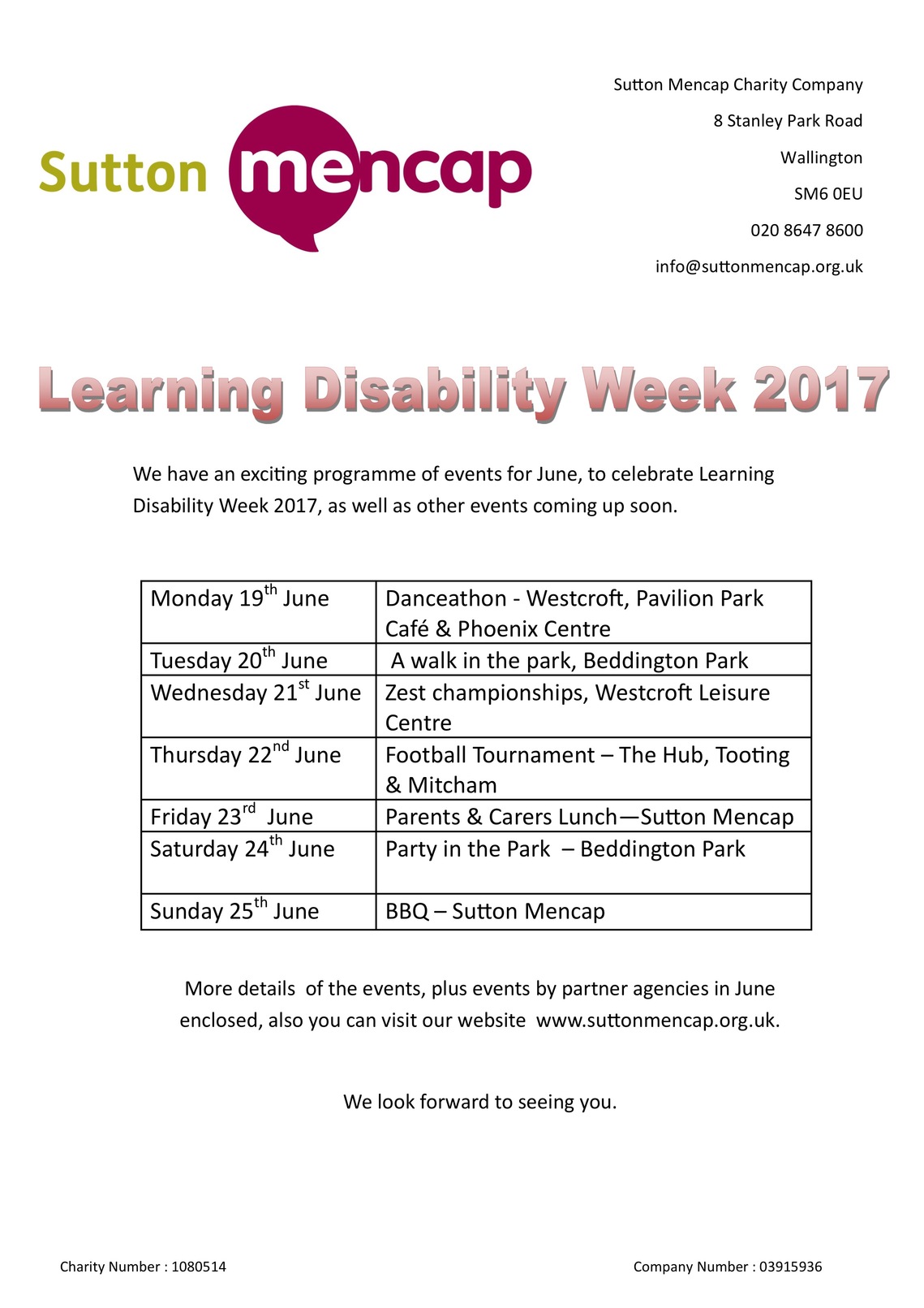 
Learning Disability Week 2017 Programme