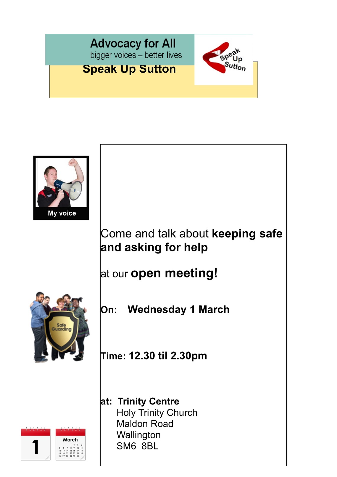 
Speak up Sutton meeting Poster