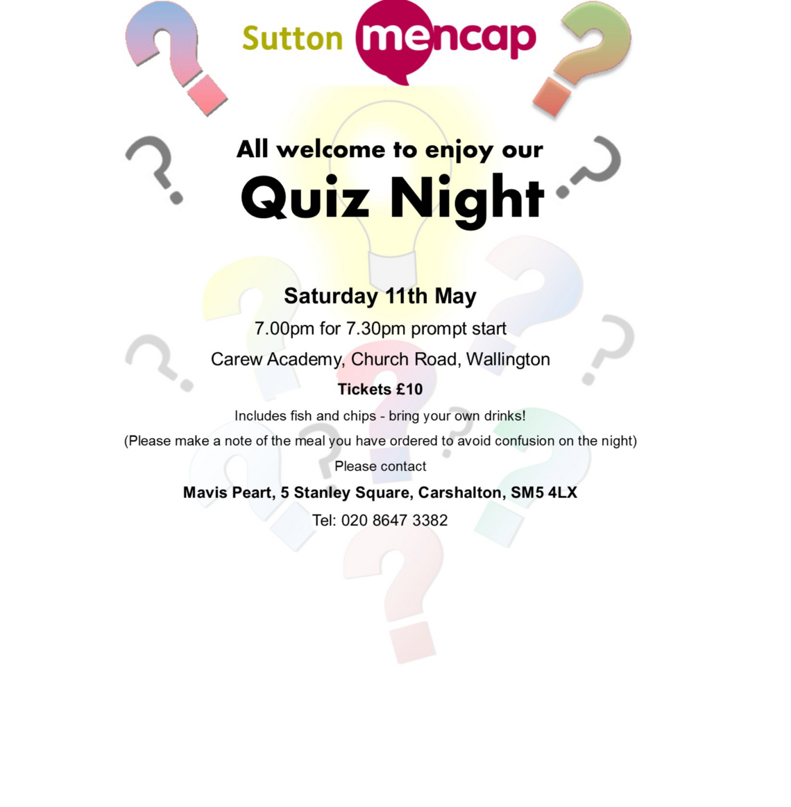 
Sutton Mencap’s ever popular quiz night! Poster
