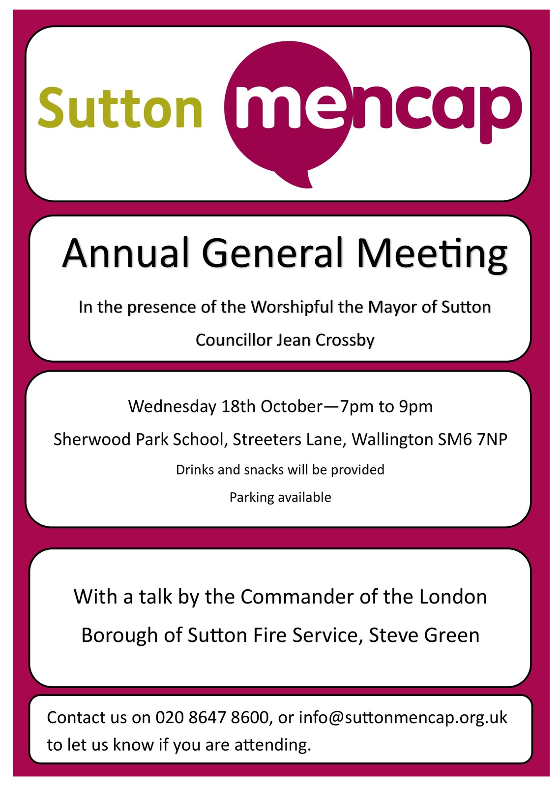 
Invitation to Sutton Mencap’s Annual General Meeting Poster