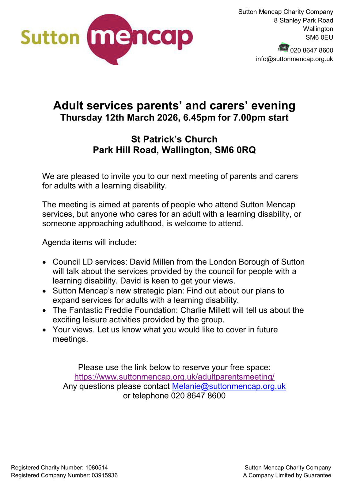Parents and carers meeting March