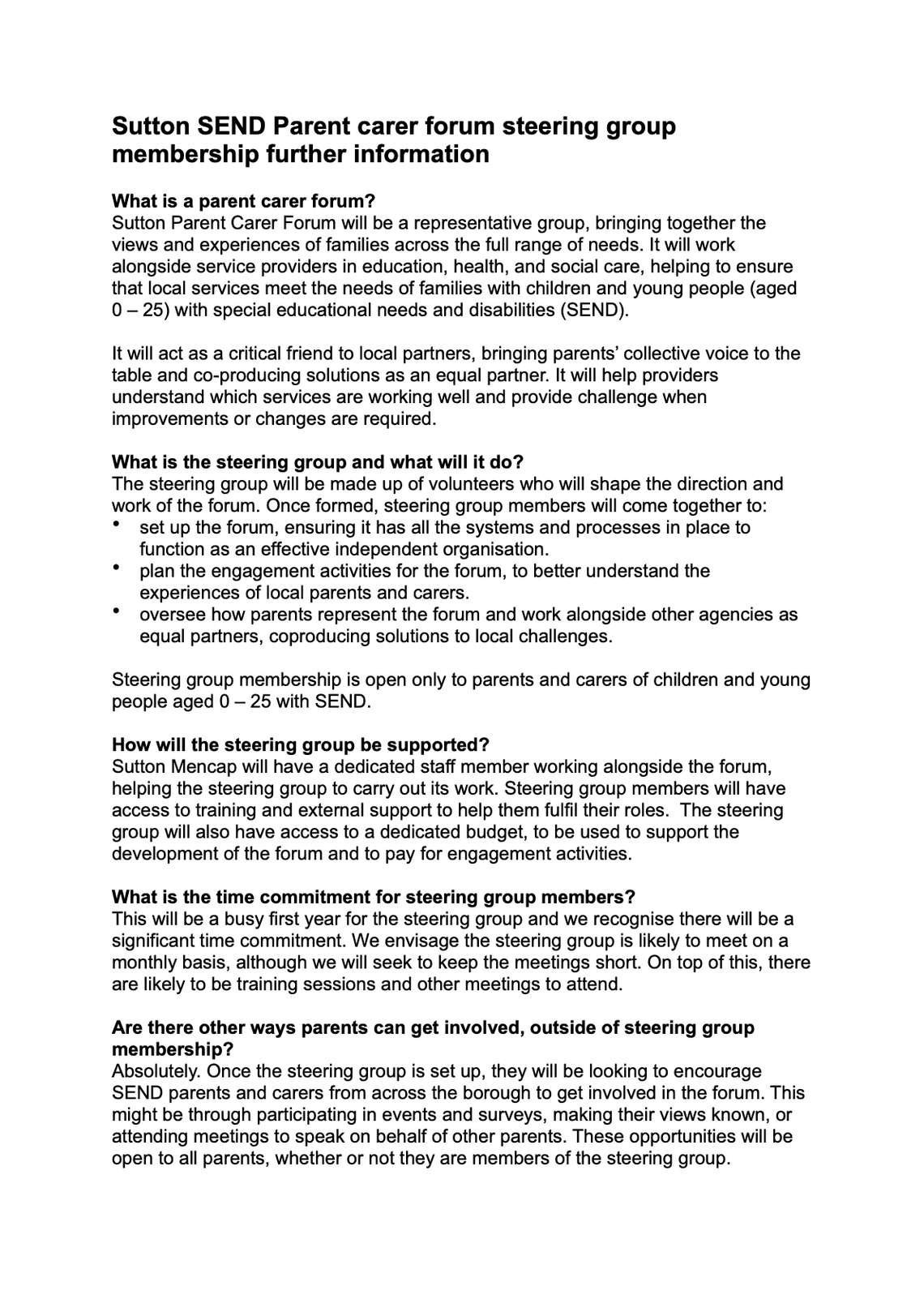 Steering group documentation