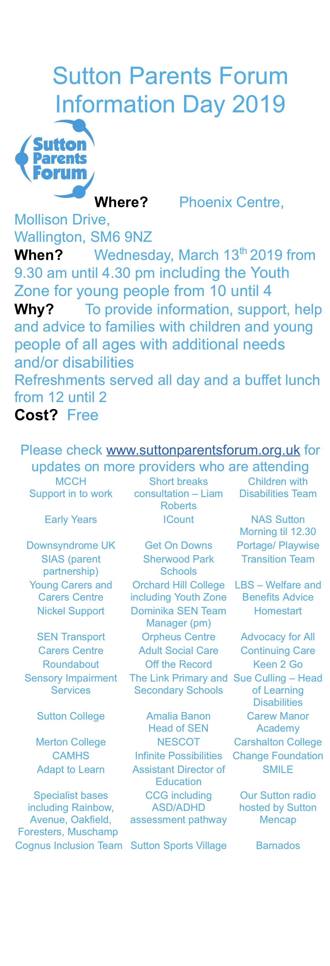 
Sutton Parents Forum Information Day 2019 Poster
