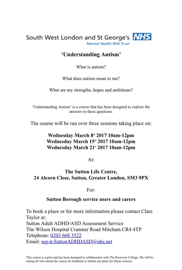 
Understanding Autism course flyer