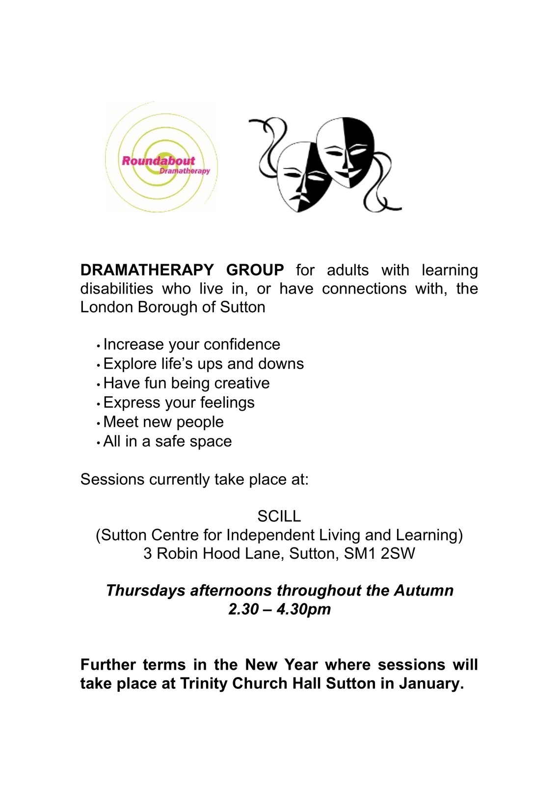 Roundabout Dramatherapy workshops Poster
